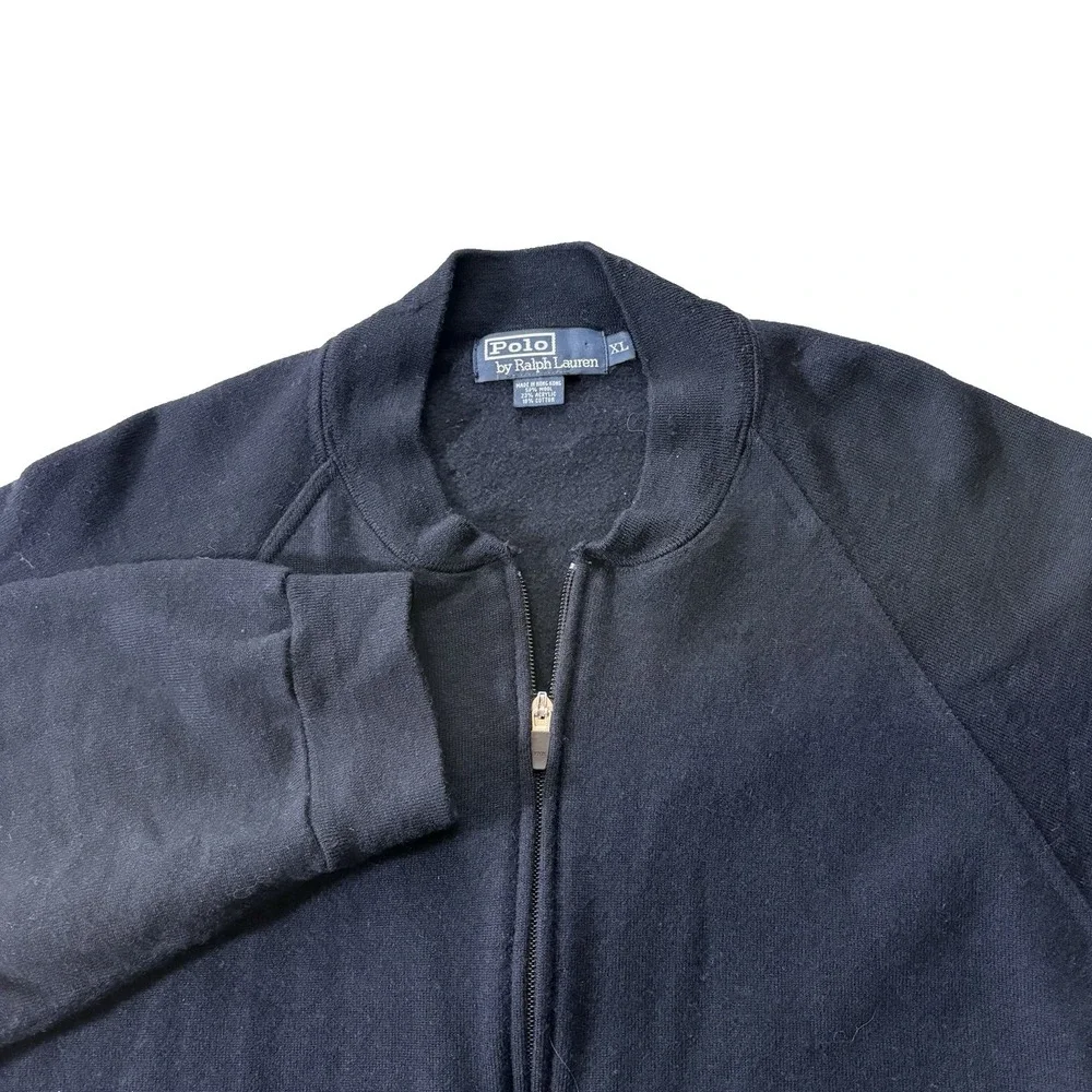 Polo Ralph Lauren Sweater Mens XL Navy Blue Wool Blend Full Zip‎ Grandpa Classic